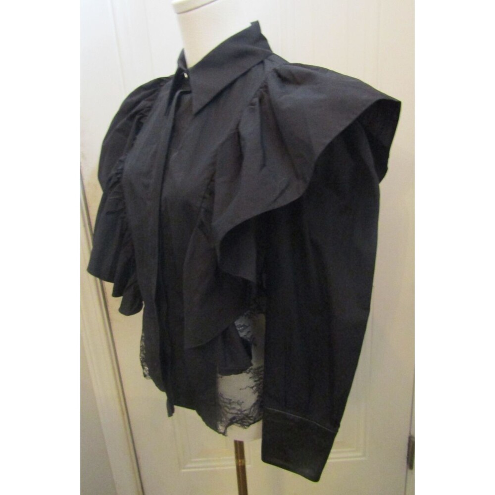 Chic Black Ruffled Blouse - Picture 3 of 10